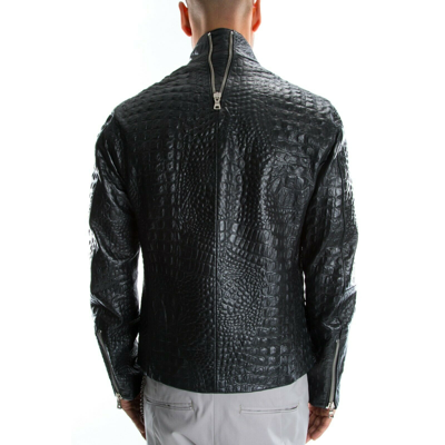 Pre-owned Handmade Black Crocodile Italian  Men Genuine Leather Slim Fit Jacket Xs To 2xl