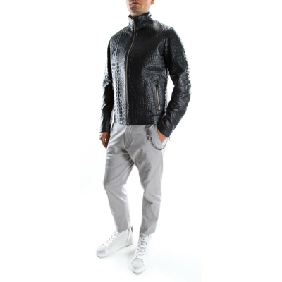 Pre-owned Handmade Black Crocodile Italian  Men Genuine Leather Slim Fit Jacket Xs To 2xl
