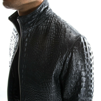 Pre-owned Handmade Black Crocodile Italian  Men Genuine Leather Slim Fit Jacket Xs To 2xl