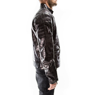 Pre-owned Handmade Crocodile Black Distressed Italian  Men Leather Slim Fit Jacket Xs / 2xl