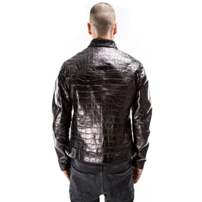 Pre-owned Handmade Crocodile Black Distressed Italian  Men Leather Slim Fit Jacket Xs / 2xl