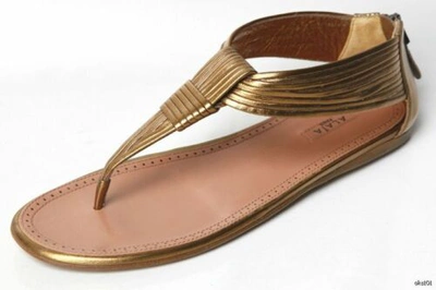 Pre-owned Alaïa Alaia Bronze Bronze Leather T-strap Thong Sandals Zipper Flats Shoes $895