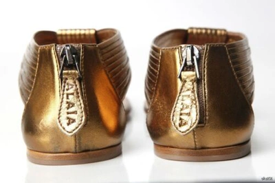 Pre-owned Alaïa Alaia Bronze Bronze Leather T-strap Thong Sandals Zipper Flats Shoes $895