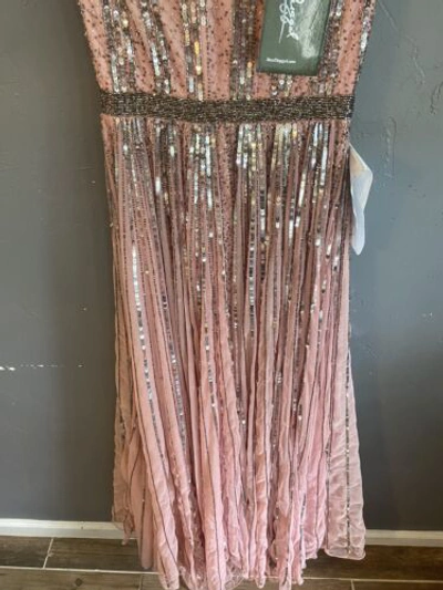 Pre-owned Mac Duggal Stripe Sequined V-neck Gown Formal Dress Size 4 Rose Pink.