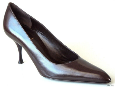 Pre-owned Saint Laurent Ysl Yves  Dark Brown Leather Pumps Shoes Classic Style $595
