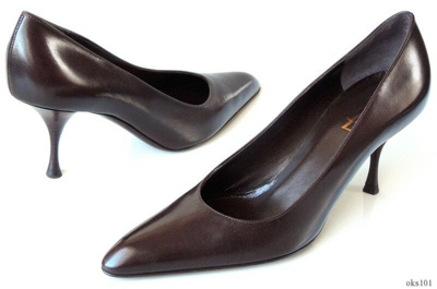 Pre-owned Saint Laurent Ysl Yves  Dark Brown Leather Pumps Shoes Classic Style $595