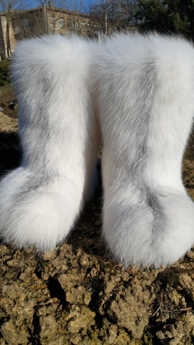 Pre-owned Litvin White Arctic Fox Fur Boots For Women Winter Fur Boots Mukluks