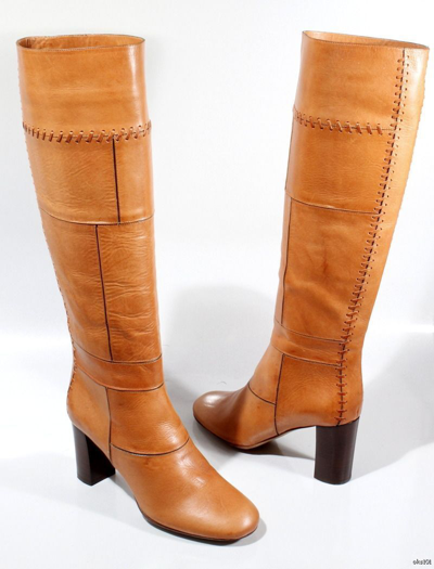 Pre-owned Chloé Chloe Tan Caramel Leather Tall Boots Patchwork Shoes Fabulous $1395