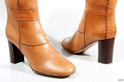 Pre-owned Chloé Chloe Tan Caramel Leather Tall Boots Patchwork Shoes Fabulous $1395