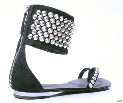 Pre-owned Balmain Giuseppe Zanotti For  Black Studded Gladiator Flat Shoes $1125