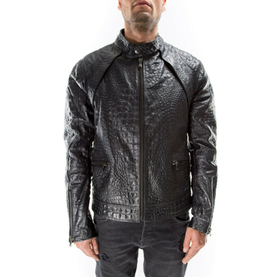 Pre-owned Handmade Black Crocodile Italian  Men Genuine Leather Slim Fit Jacket Xs To 2xl