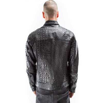 Pre-owned Handmade Black Crocodile Italian  Men Genuine Leather Slim Fit Jacket Xs To 2xl