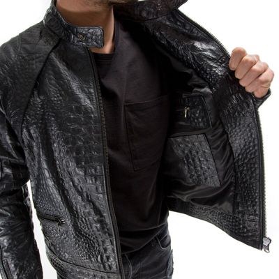 Pre-owned Handmade Black Crocodile Italian  Men Genuine Leather Slim Fit Jacket Xs To 2xl