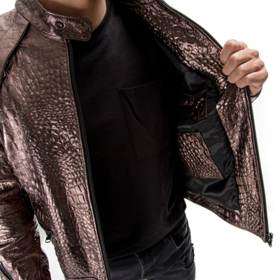 Pre-owned Handmade Bronze Crocodile Italian  Men Genuine Leather Slim Fit Jacket Xs To 2xl In Gold