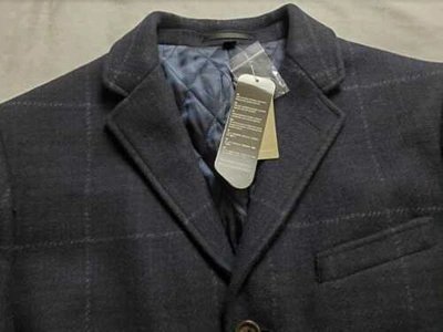 Pre-owned Jcrew Men's 40r J Crew Ludlow Topcoat In Wool Blend With Eco-friendly Primaloft In Black Navy Grey Glen