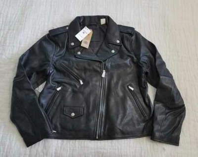Pre-owned Levi's Women's S L  Relaxed Black Leather Moto Jacket Motorcycle