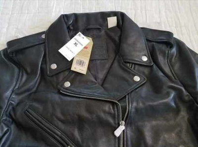 Pre-owned Levi's Women's S L  Relaxed Black Leather Moto Jacket Motorcycle