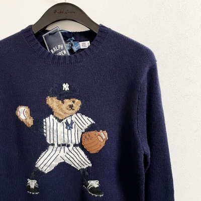 Pre-owned Polo Ralph Lauren Yankees Bear Sweater Knit S Size 2205 M In  Beige