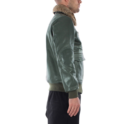 Pre-owned Handmade Italian  Men Leather Aviator Bomber Jacket Army Olive Green S To 2xl