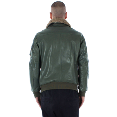Pre-owned Handmade Italian  Men Leather Aviator Bomber Jacket Army Olive Green S To 2xl