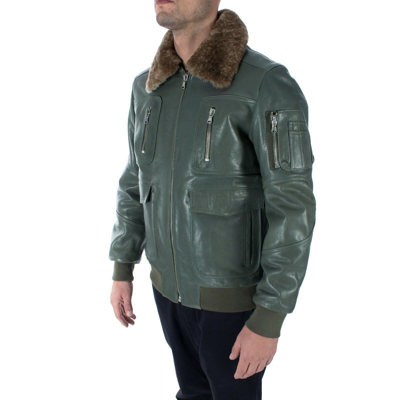 Pre-owned Handmade Italian  Men Leather Aviator Bomber Jacket Army Olive Green S To 2xl