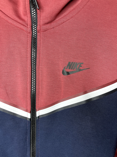 Pre-owned Nike Tech Fleece Hoodie Full Zip Jacket Red Navy Blue Cu4489 ...