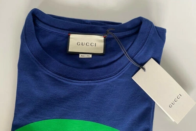 Pre-owned Gucci Gg Print Blue Crew Neck T-shirt Small (oversized) 565806