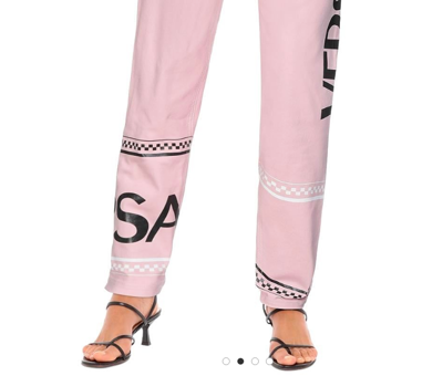Pre-owned Versace Women's Pink High-rise Logo Graphic Denim Pants Sz 26