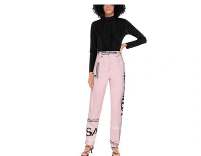 Pre-owned Versace Women's Pink High-rise Logo Graphic Denim Pants Sz 26