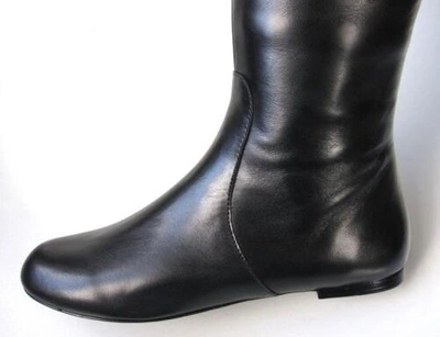 Pre-owned Marc By Marc Jacobs Marc Jacobs Black Leather Boots Tall Over-the-knee Ruffle On Top Flat In Box