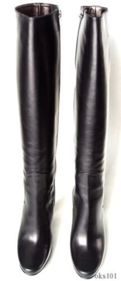 Pre-owned Calvin Klein Collection Black Leather Tall Boots 'gale' Italy Classy $895