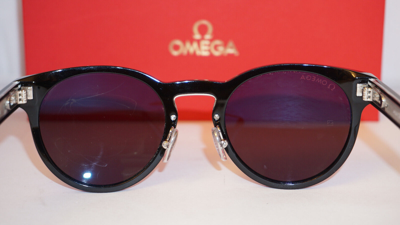 Pre-owned Omega Sunglasses Black Stripe Blue Grey Om0020-h 01a 52 22 145 In Gray