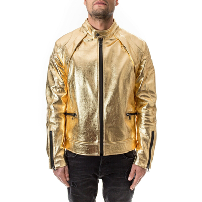 Pre-owned Handmade Metallic Gold Italian  Men Genuine Real Leather Slim Fit Jacket Xs - 2xl