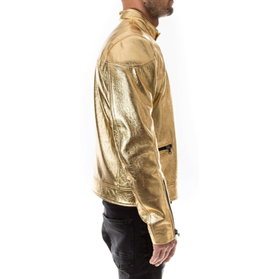 Pre-owned Handmade Metallic Gold Italian  Men Genuine Real Leather Slim Fit Jacket Xs - 2xl