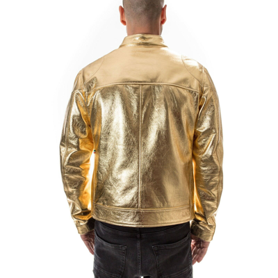 Pre-owned Handmade Metallic Gold Italian  Men Genuine Real Leather Slim Fit Jacket Xs - 2xl