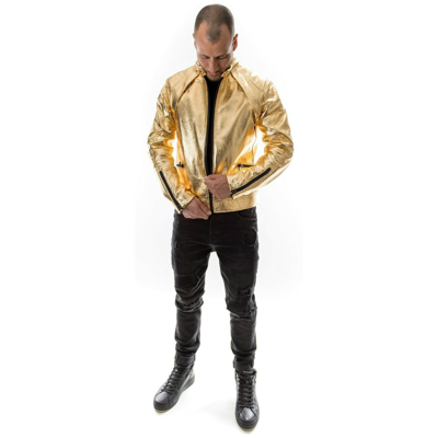 Pre-owned Handmade Metallic Gold Italian  Men Genuine Real Leather Slim Fit Jacket Xs - 2xl