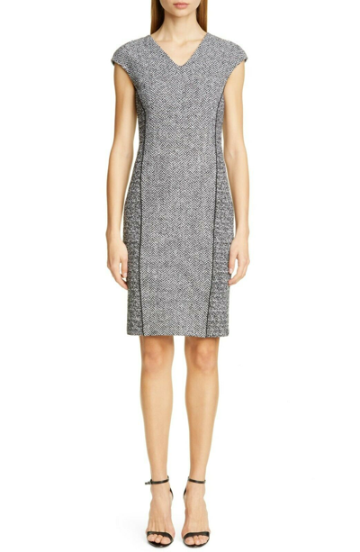 Pre-owned St John St. John Abby Bouclé Knit Dress K11wn52 Caviar Black White $995 - Size 14 In Black And White