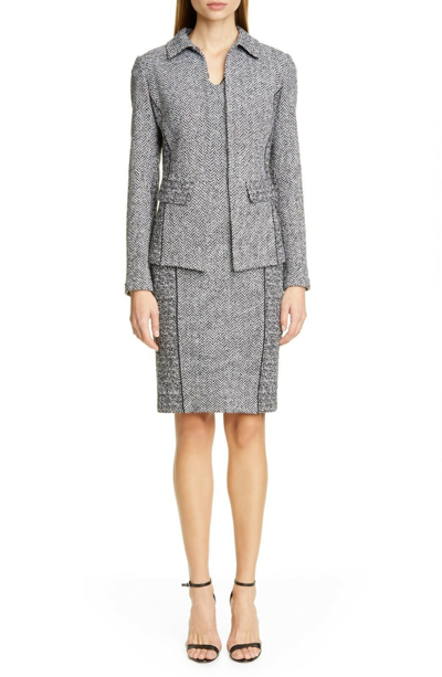 Pre-owned St John St. John Abby Bouclé Knit Dress K11wn52 Caviar Black White $995 - Size 14 In Black And White