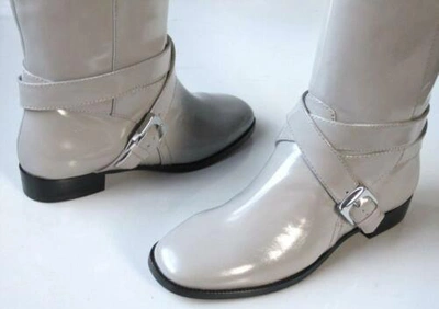 Pre-owned Marc By Marc Jacobs Marc Jacobs Stone Gray Leather Riding Flat Tall Boots