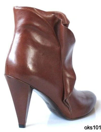 Pre-owned Marc By Marc Jacobs Marc Jacobs Brown Leather Ankle Boots Ruffled Side Zipper Shoes $590