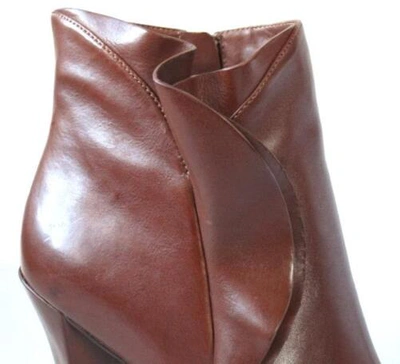 Pre-owned Marc By Marc Jacobs Marc Jacobs Brown Leather Ankle Boots Ruffled Side Zipper Shoes $590