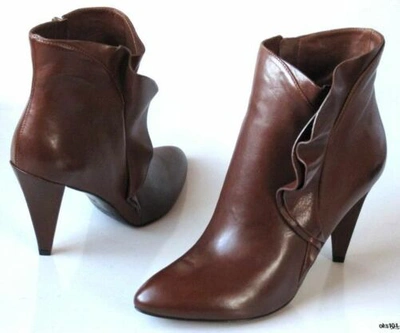 Pre-owned Marc By Marc Jacobs Marc Jacobs Brown Leather Ankle Boots Ruffled Side Zipper Shoes $590
