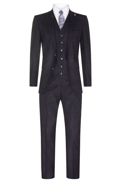 Pre-owned Tru Clothing Mens Black 3 Piece Tweed Wool Retro 1920s Suit Peaky Blinders Classic Tailored In Blue