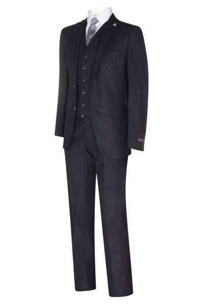 Pre-owned Tru Clothing Mens Black 3 Piece Tweed Wool Retro 1920s Suit Peaky Blinders Classic Tailored In Blue