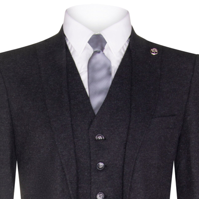 Pre-owned Tru Clothing Mens Black 3 Piece Tweed Wool Retro 1920s Suit Peaky Blinders Classic Tailored In Blue