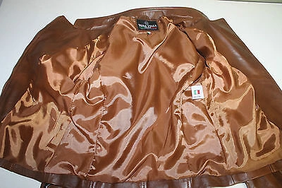 Pre-owned Handmade Italian  Women Leather Biker Jacket Slim Fit Brown Distressed S In Cuoio Brown