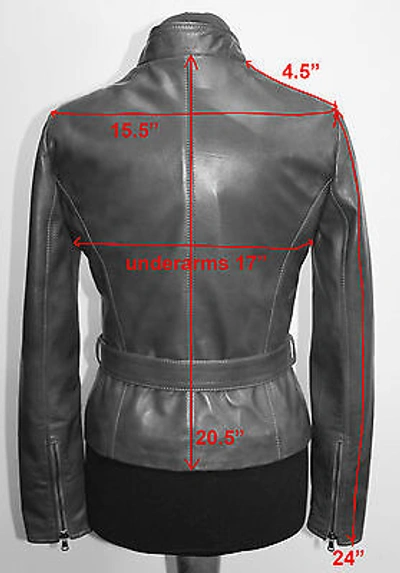 Pre-owned Handmade Italian  Women Leather Biker Jacket Slim Fit Brown Distressed S In Cuoio Brown