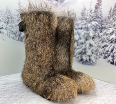 Pre-owned Litvin Brown Goat Fur Boots For Men Winter Real Fur Boots Gift For Him By