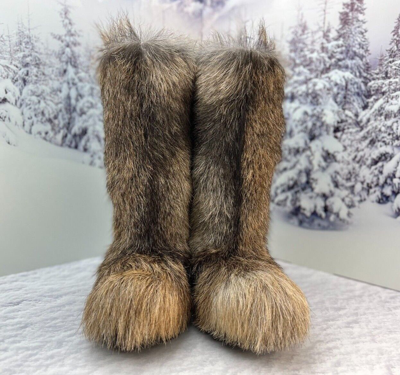 Pre-owned Litvin Brown Goat Fur Boots For Men Winter Real Fur Boots Gift For Him By