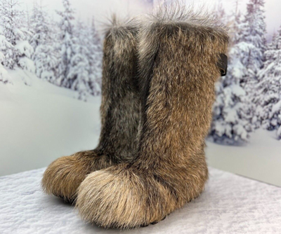 Pre-owned Litvin Brown Goat Fur Boots For Men Winter Real Fur Boots Gift For Him By